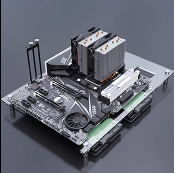 Computer system components being tested.
